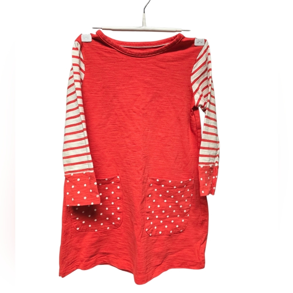 Mini Boden Dress Red White Dot Stripe 5-6 Years
